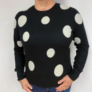 Black Cream Spot Cashmere Crew Neck Jumper Large