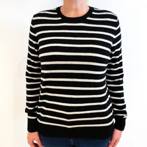 Black Cream Striped Cashmere Crew Neck Jumper Larhe