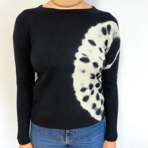 Black Cream Tie Dye Cashmere Crew Neck Jumper Small