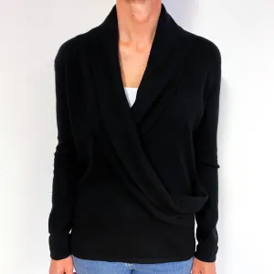 Black Cross Over Cashmere Collared V-Neck Jumper Medium