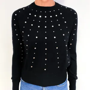 Black Diamanté Embellished Cashmere Crew Neck Jumper Medium