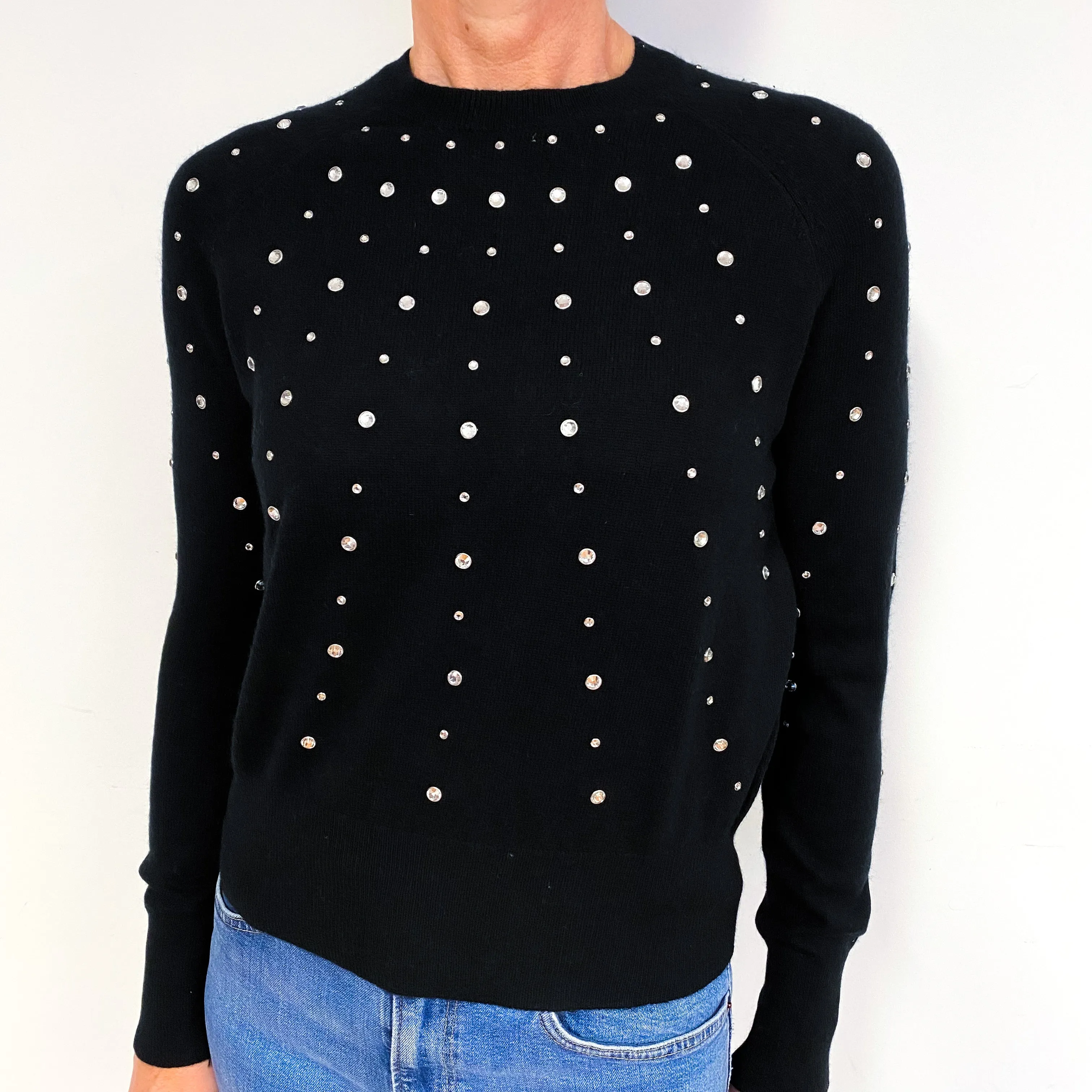 Black Diamanté Embellished Cashmere Crew Neck Jumper Medium