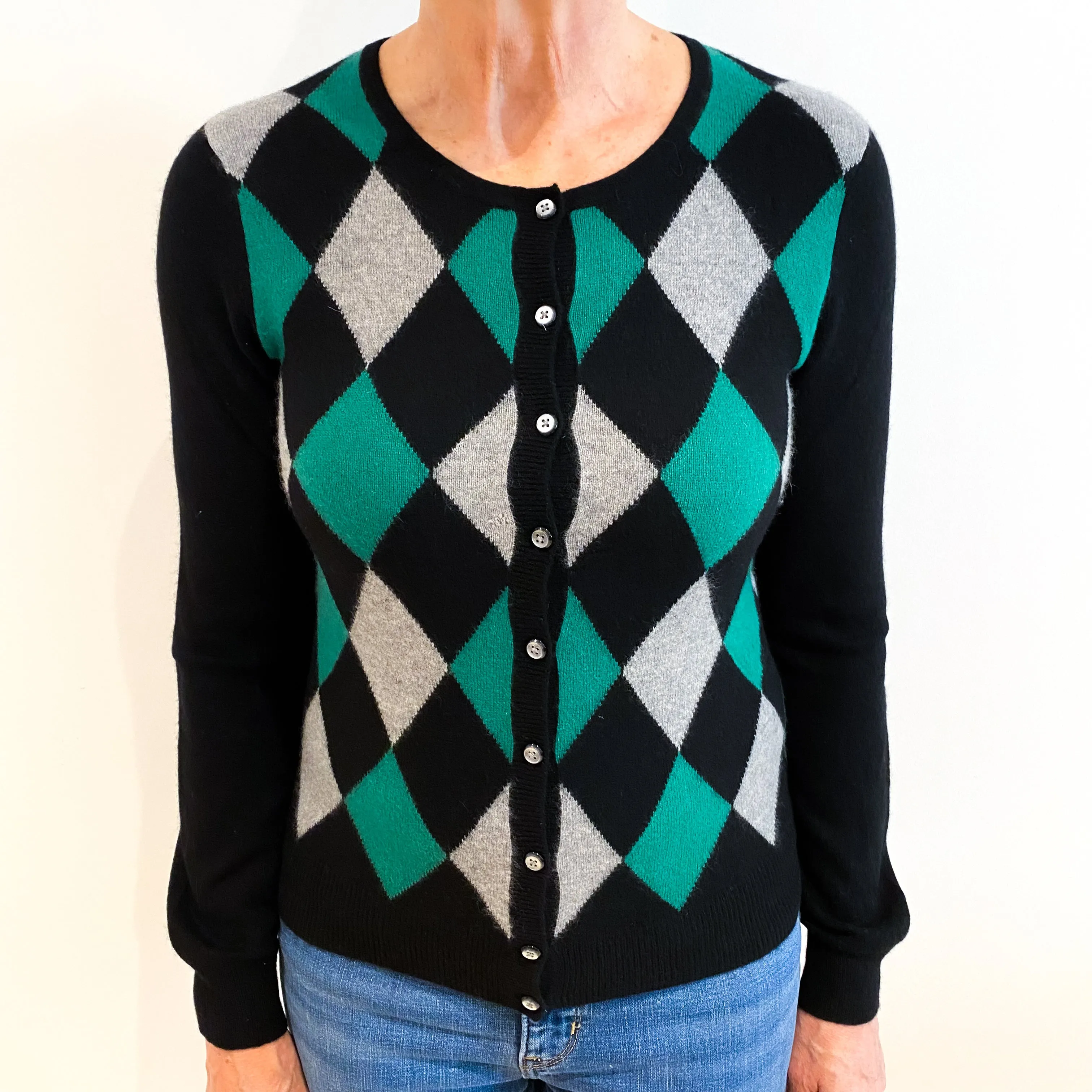 Black Diamond Print Crew Neck Cardigan Medium
