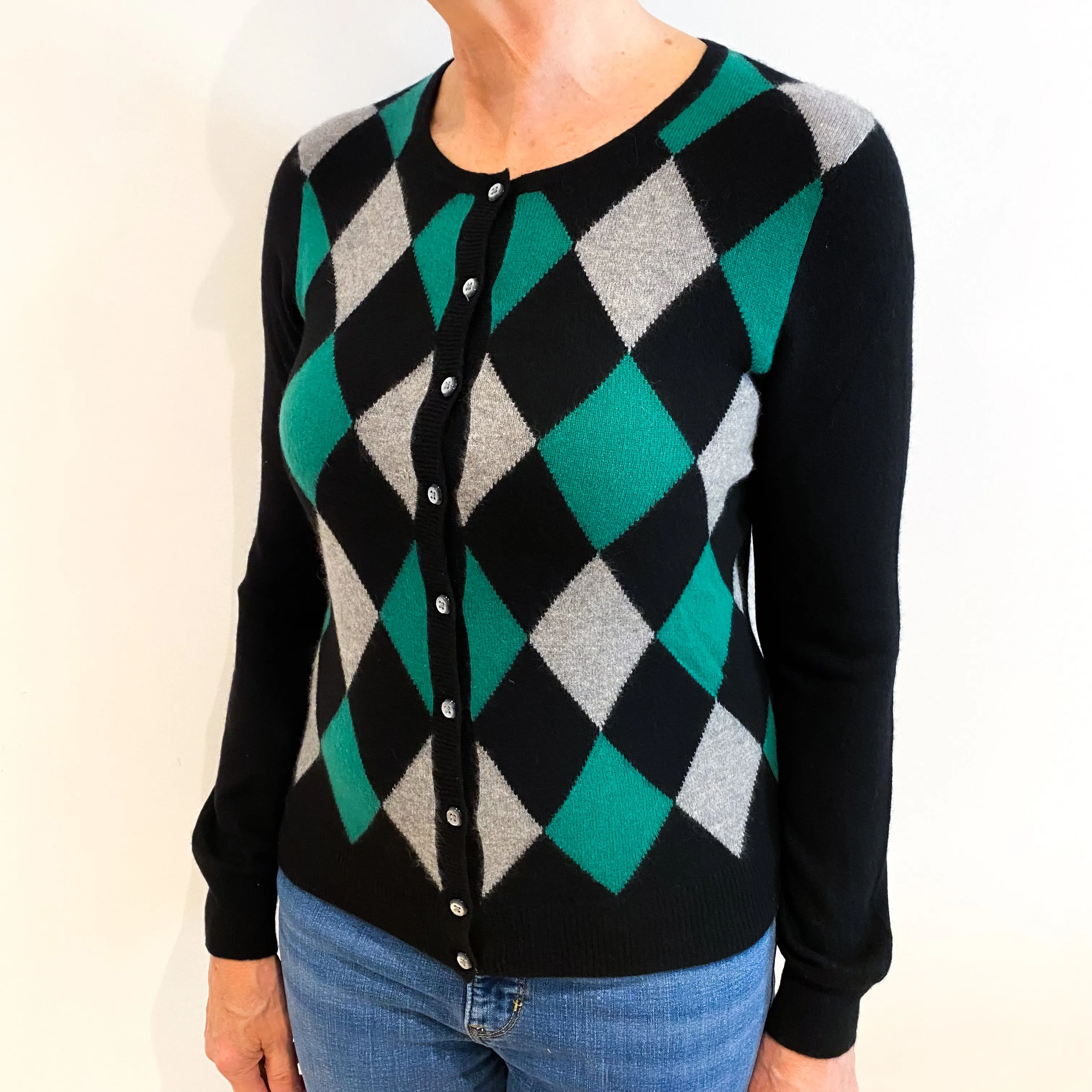 Black Diamond Print Crew Neck Cardigan Medium