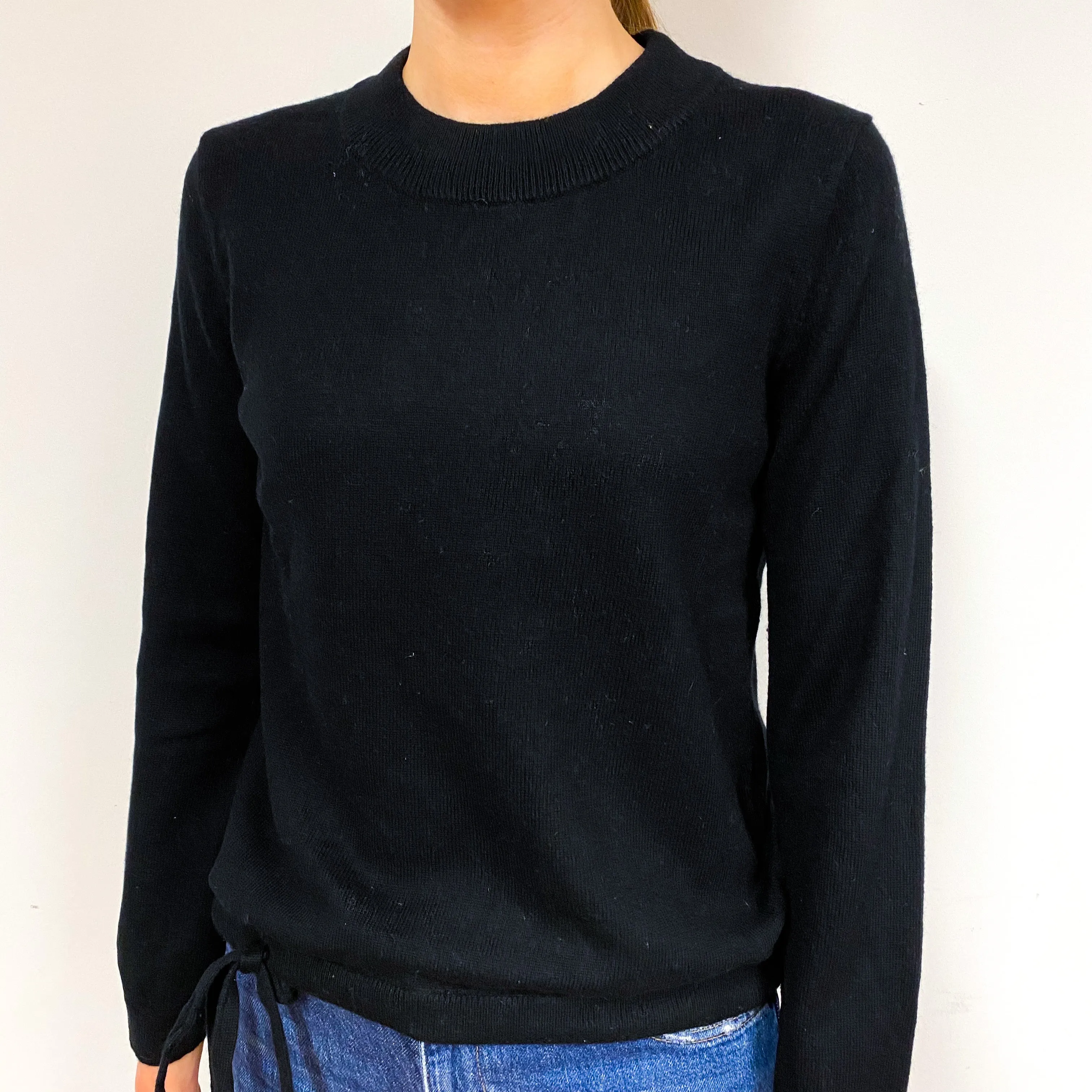 Black Drawstring Cashmere Crew Neck Jumper Extra Small