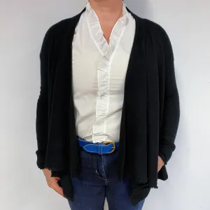 Black Fringed Cashmere Waterfall Cardigan Large