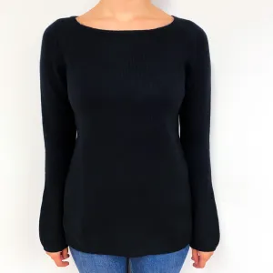 Black Heavy Knit Cashmere Crew Neck Jumper Small