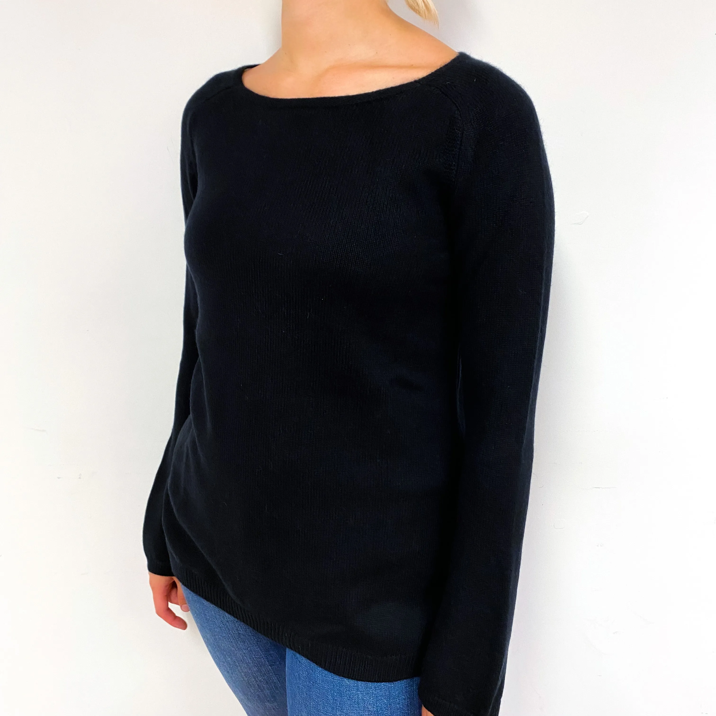 Black Heavy Knit Cashmere Crew Neck Jumper Small