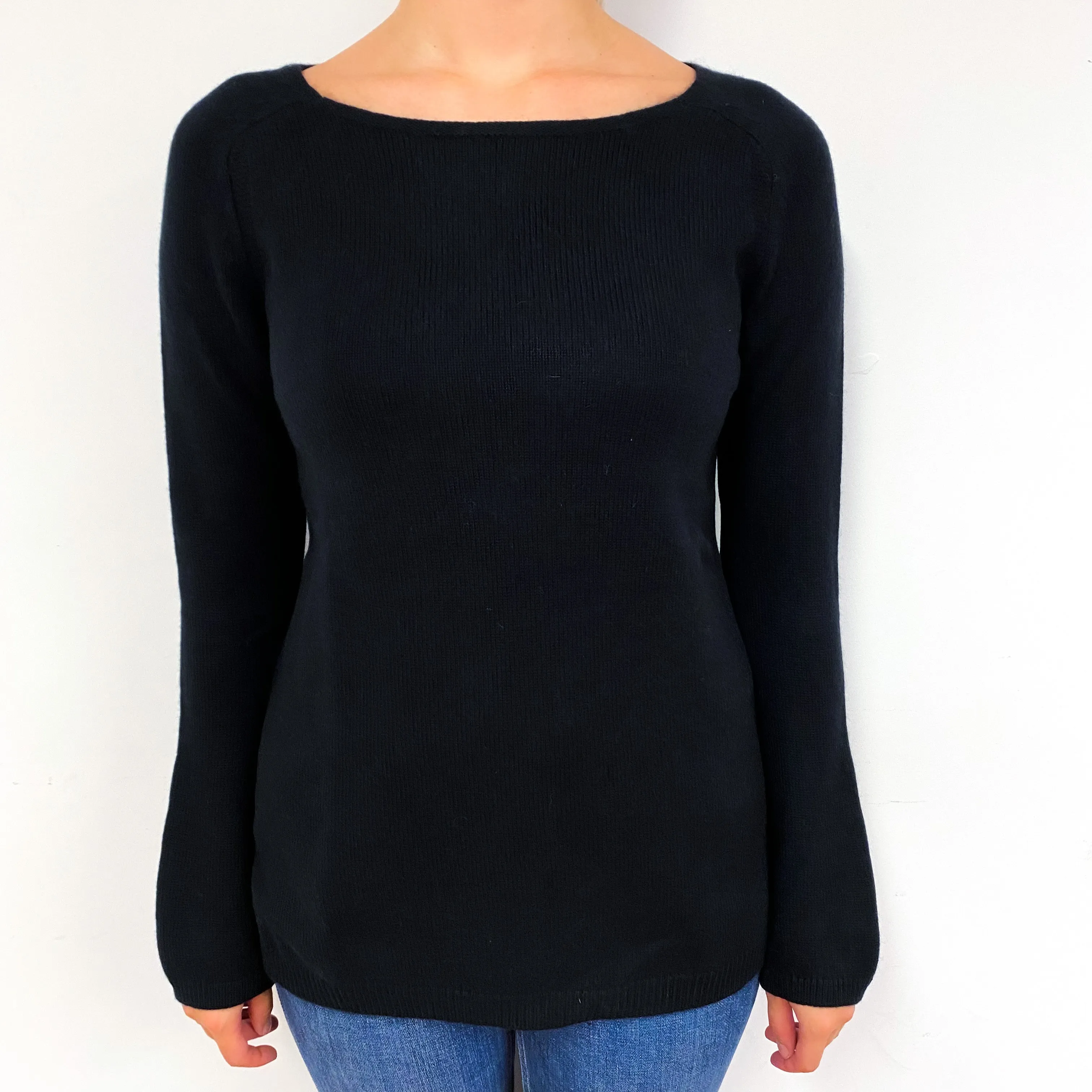 Black Heavy Knit Cashmere Crew Neck Jumper Small