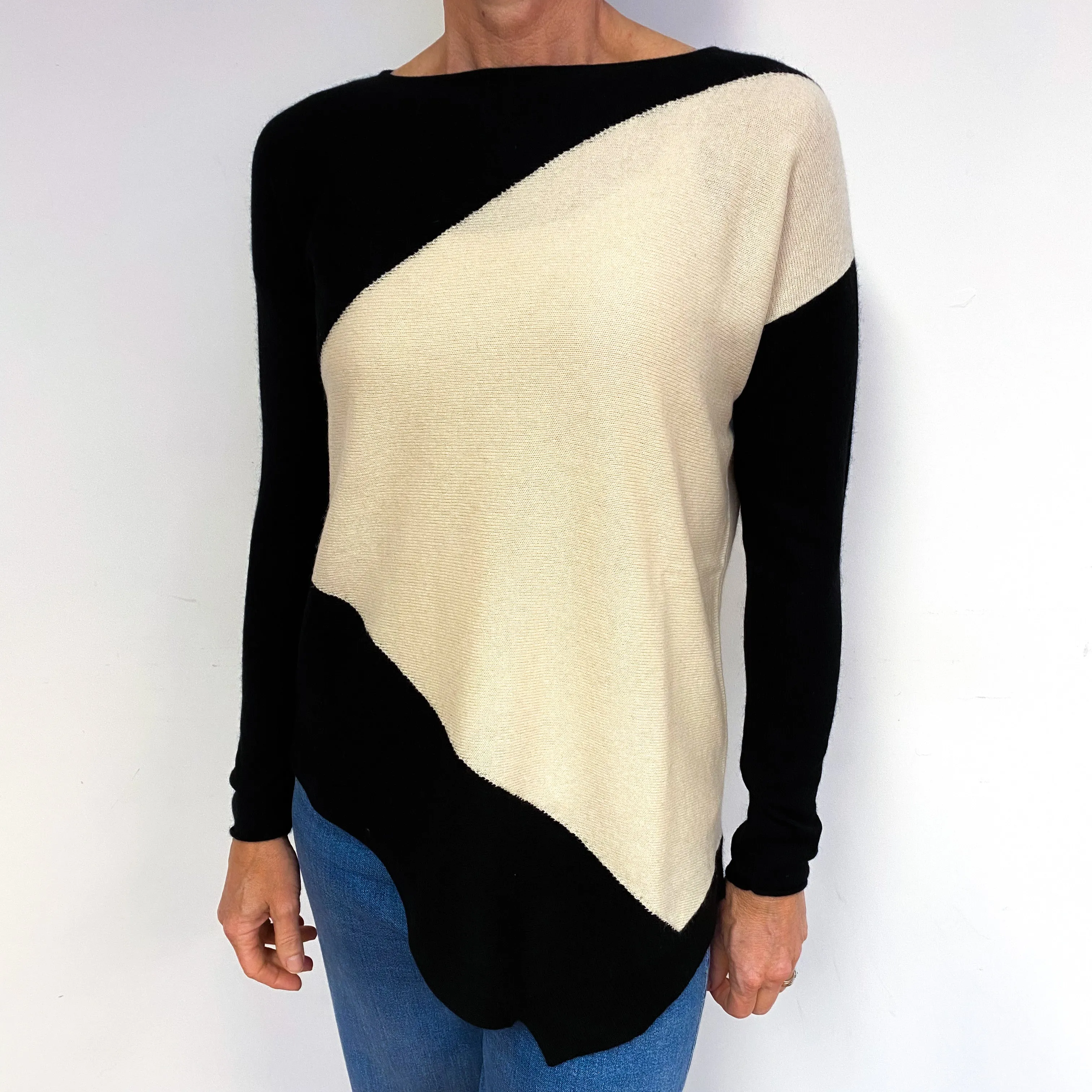 Black Ivory Asymmetric Cashmere Boat Neck Jumper Medium