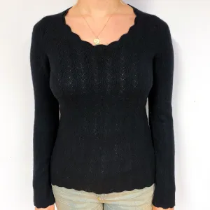 Black Lace Knit Cashmere Crew Neck Jumper Small