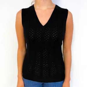 Black Lace Knit Cashmere V-Neck Tank Top Small
