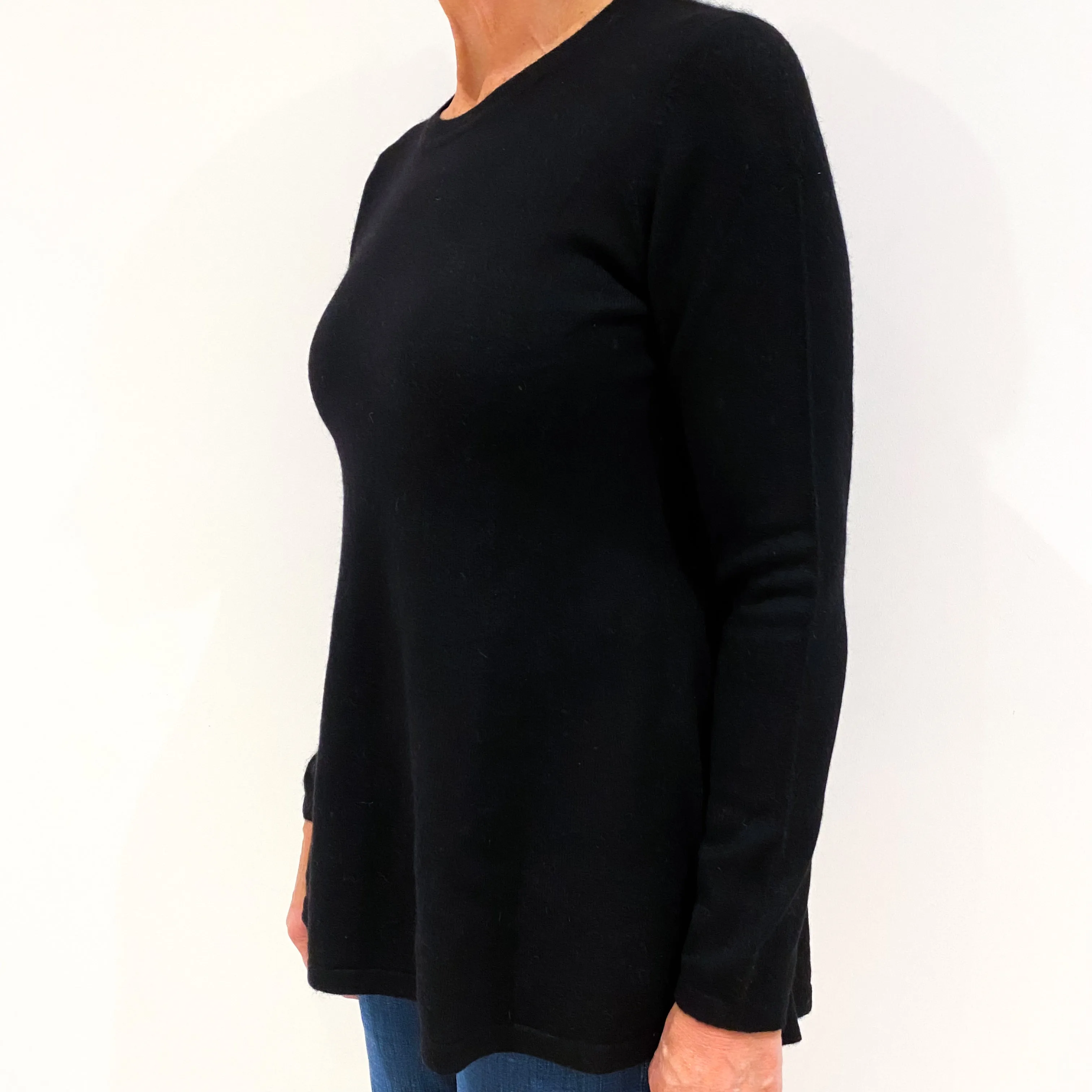 Black Longline Cashmere Crew Neck Jumper Medium