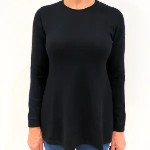 Black Longline Cashmere Crew Neck Jumper Medium