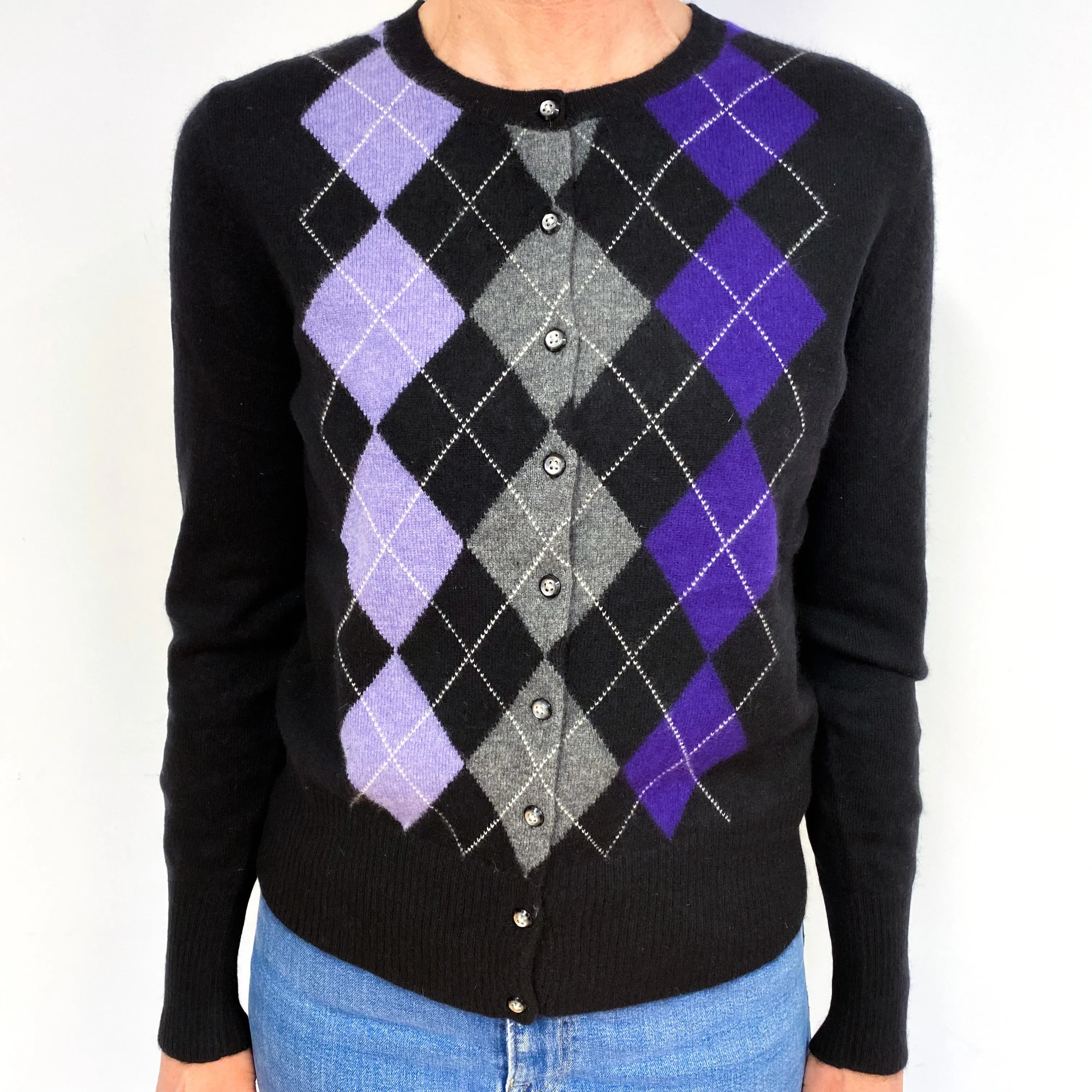 Black, Pansy Purple, Lilac And Slate Grey Cashmere Cardigan Medium