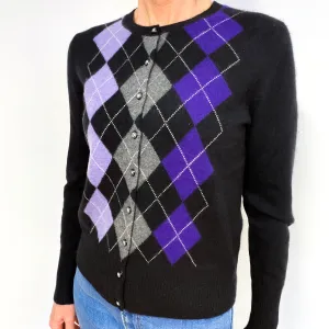 Black, Pansy Purple, Lilac And Slate Grey Cashmere Cardigan Medium