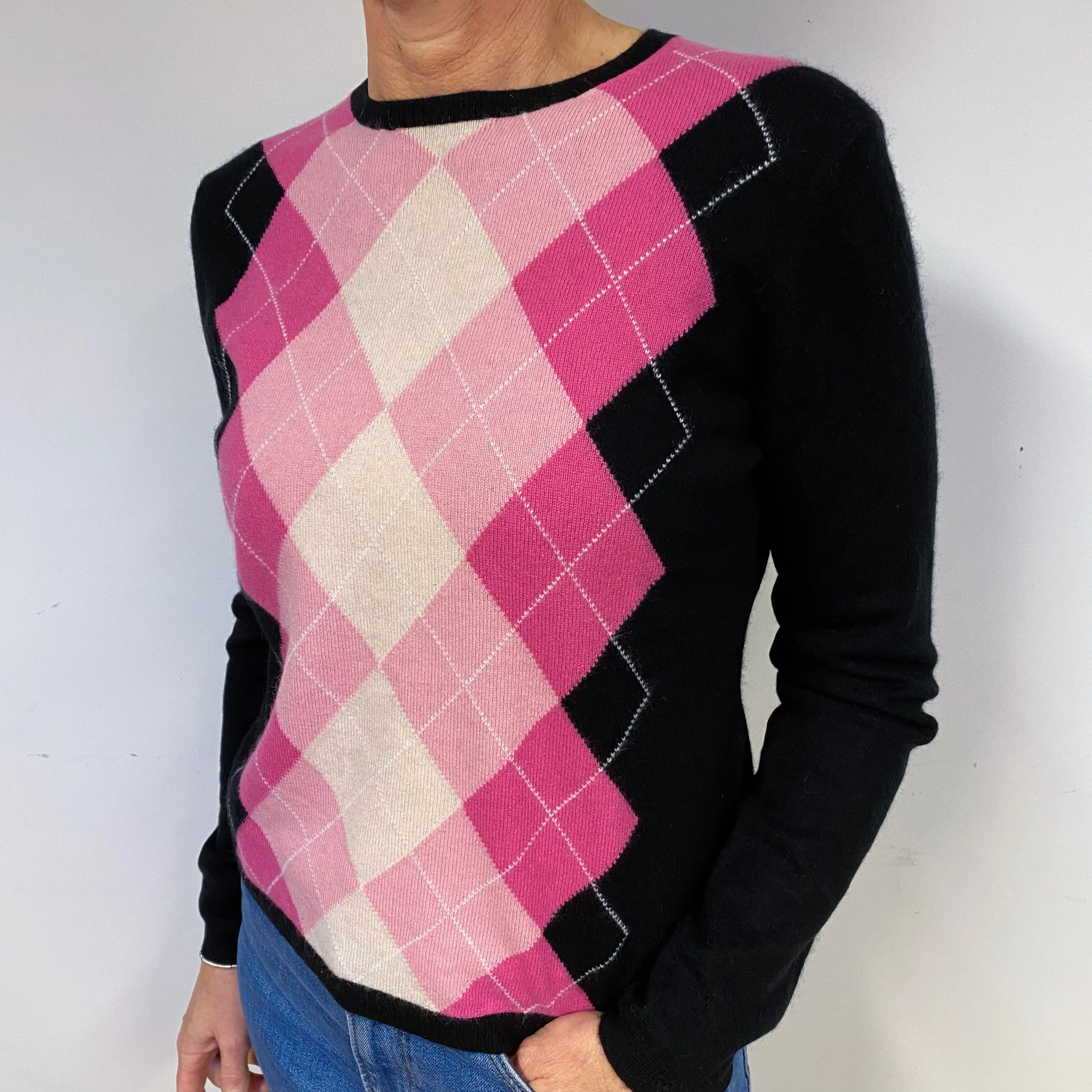 Black Pink Diamond Cashmere Crew Neck Jumper Medium