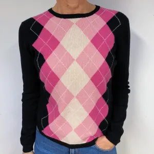 Black Pink Diamond Cashmere Crew Neck Jumper Medium