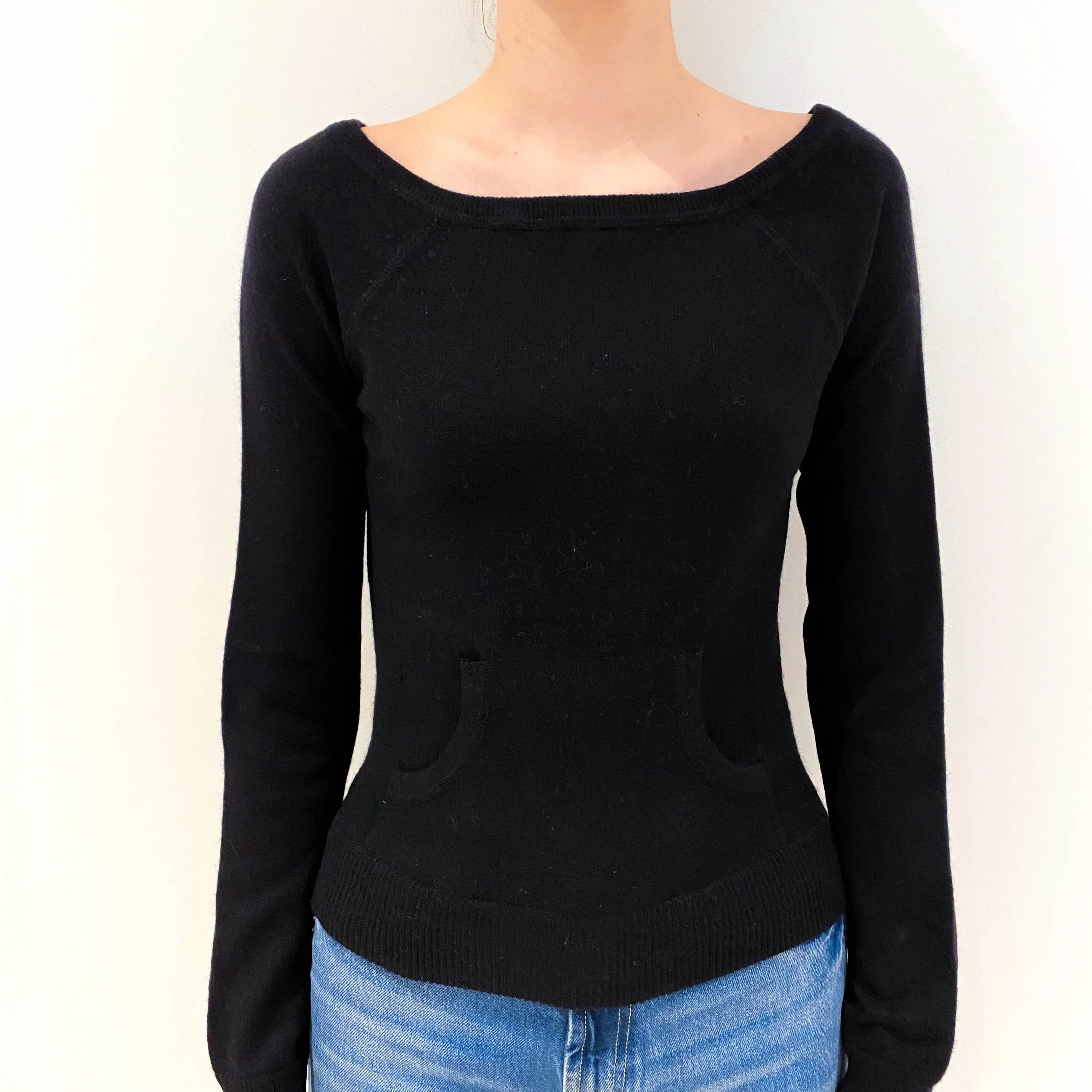 Black Pouch Pocket Cashmere Crew Neck Jumper Extra Small