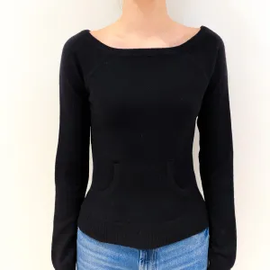 Black Pouch Pocket Cashmere Crew Neck Jumper Extra Small