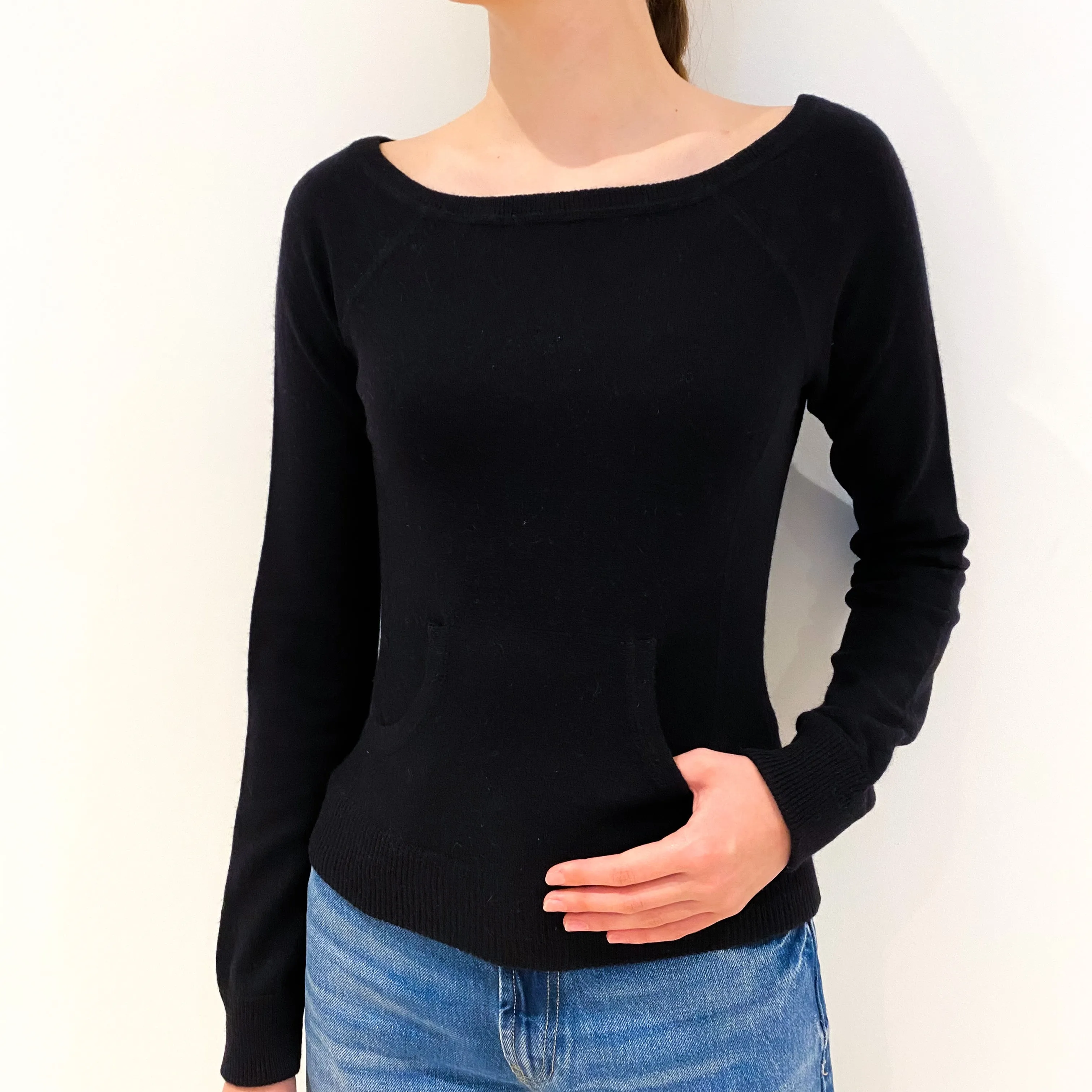 Black Pouch Pocket Cashmere Crew Neck Jumper Extra Small