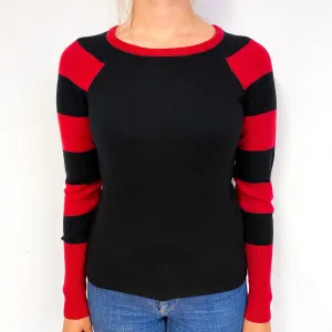Black Red Stripe Cashmere Crew Neck Jumper Small