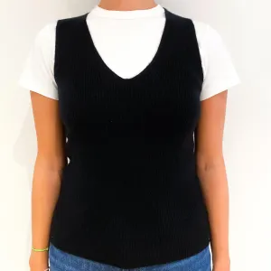 Black Ribbed Cashmere Tank Top Small