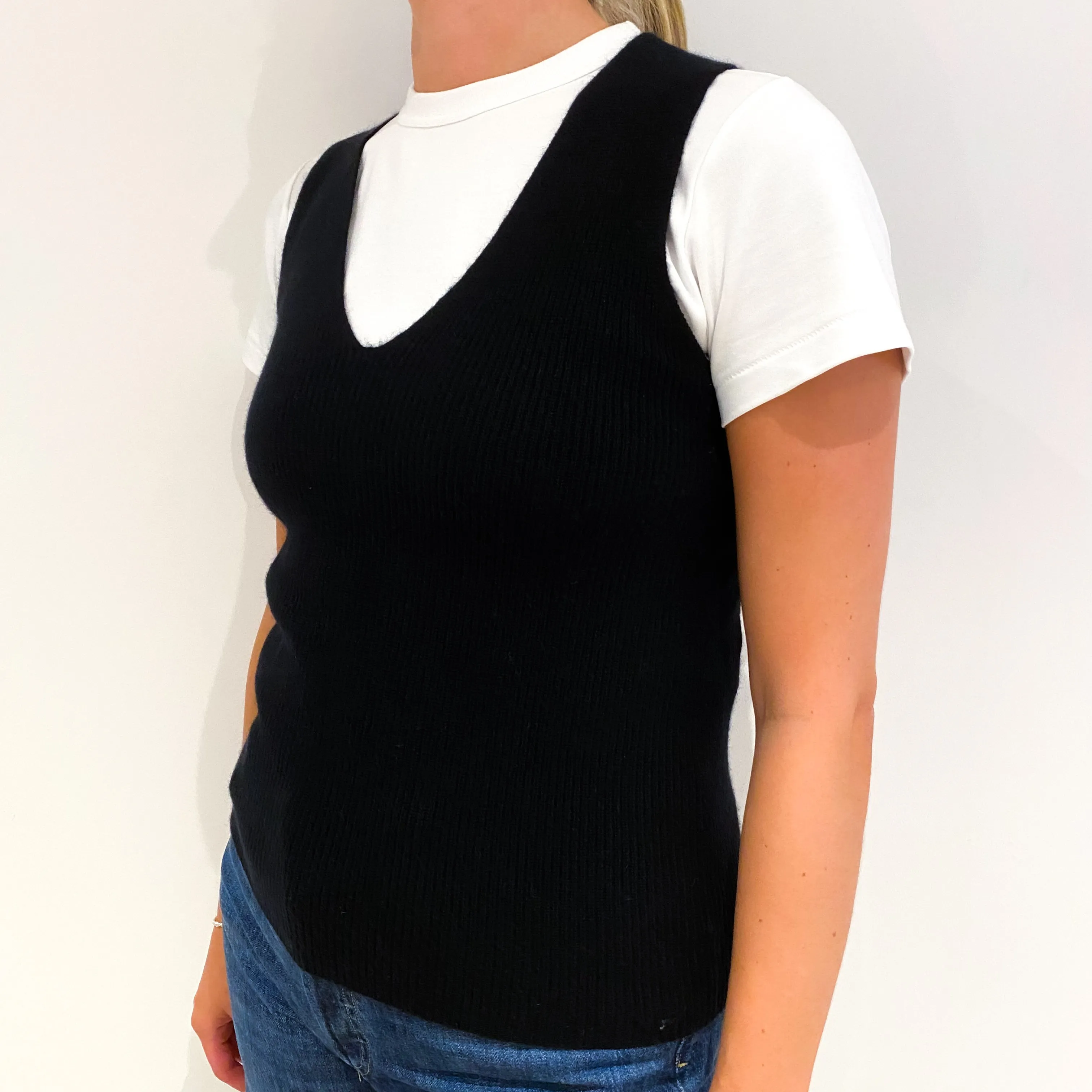 Black Ribbed Cashmere Tank Top Small