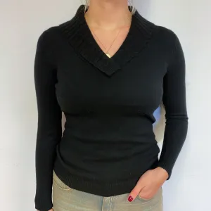 Black Shawl Collar Cashmere V-Neck Jumper Small