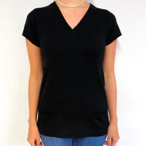 Black Short Sleeve Cashmere V-Neck Jumper Small