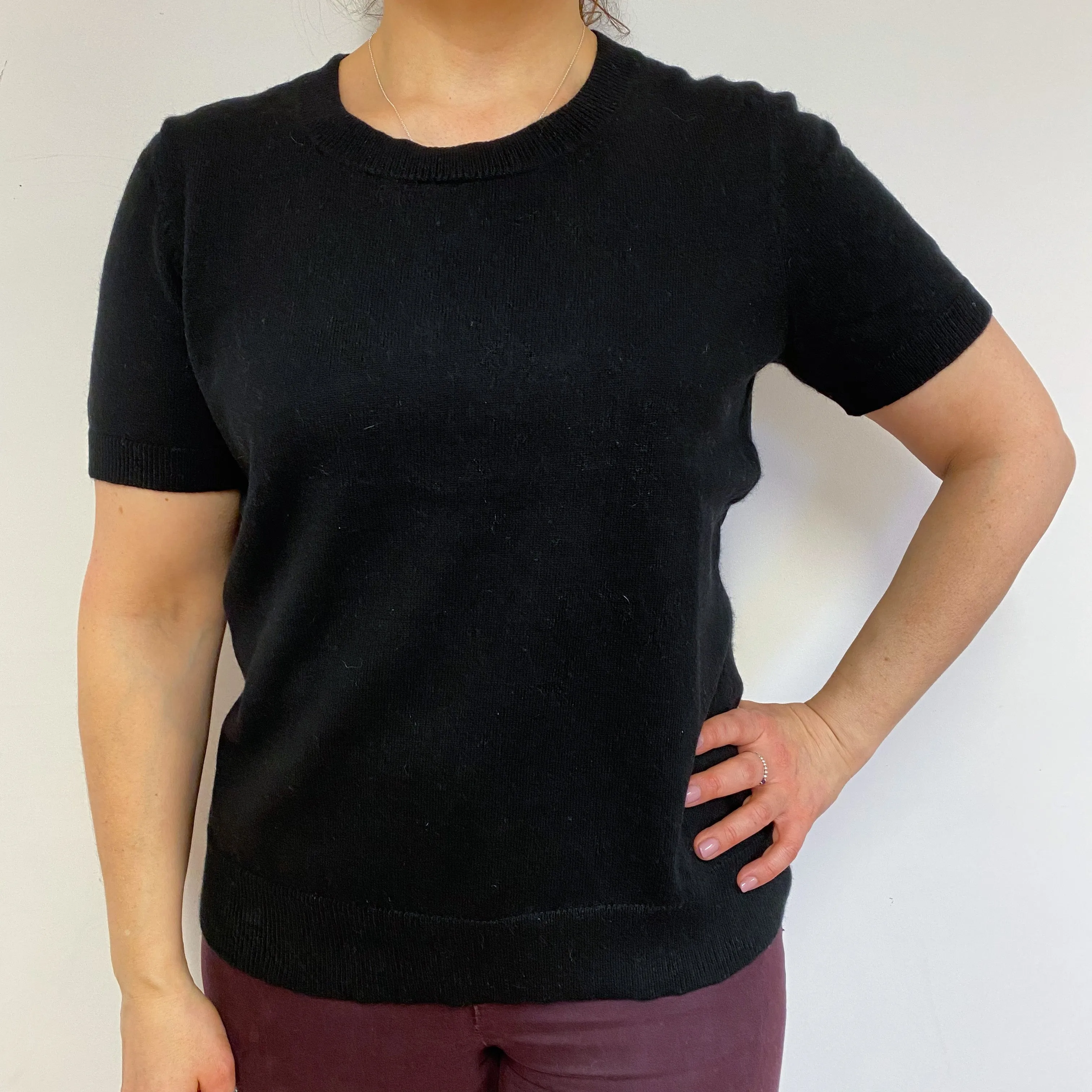 Black Short Sleeve Crew Neck Jumper Large