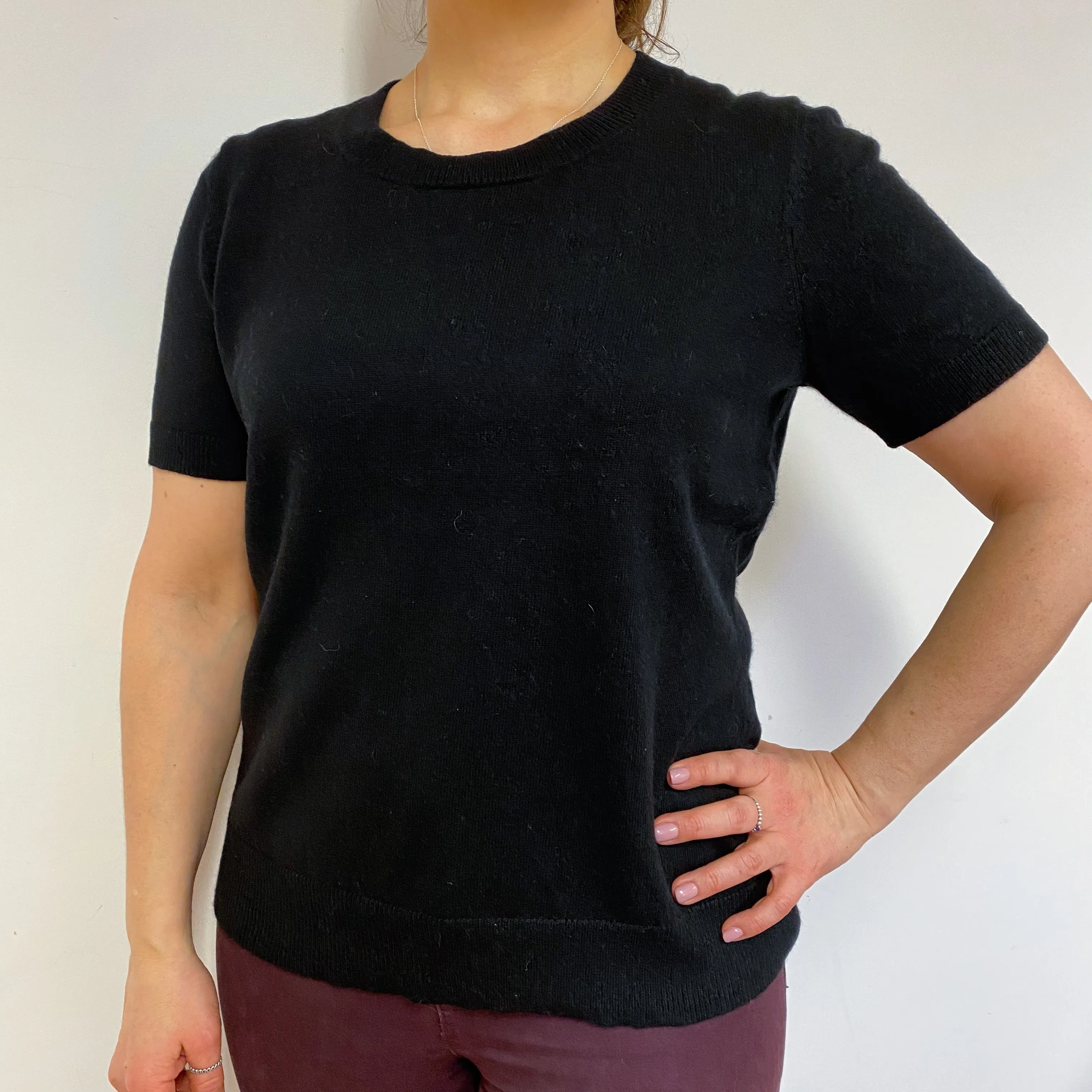 Black Short Sleeve Crew Neck Jumper Large