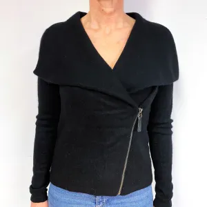 Black Side Zip Cashmere V-Neck Jacket Medium