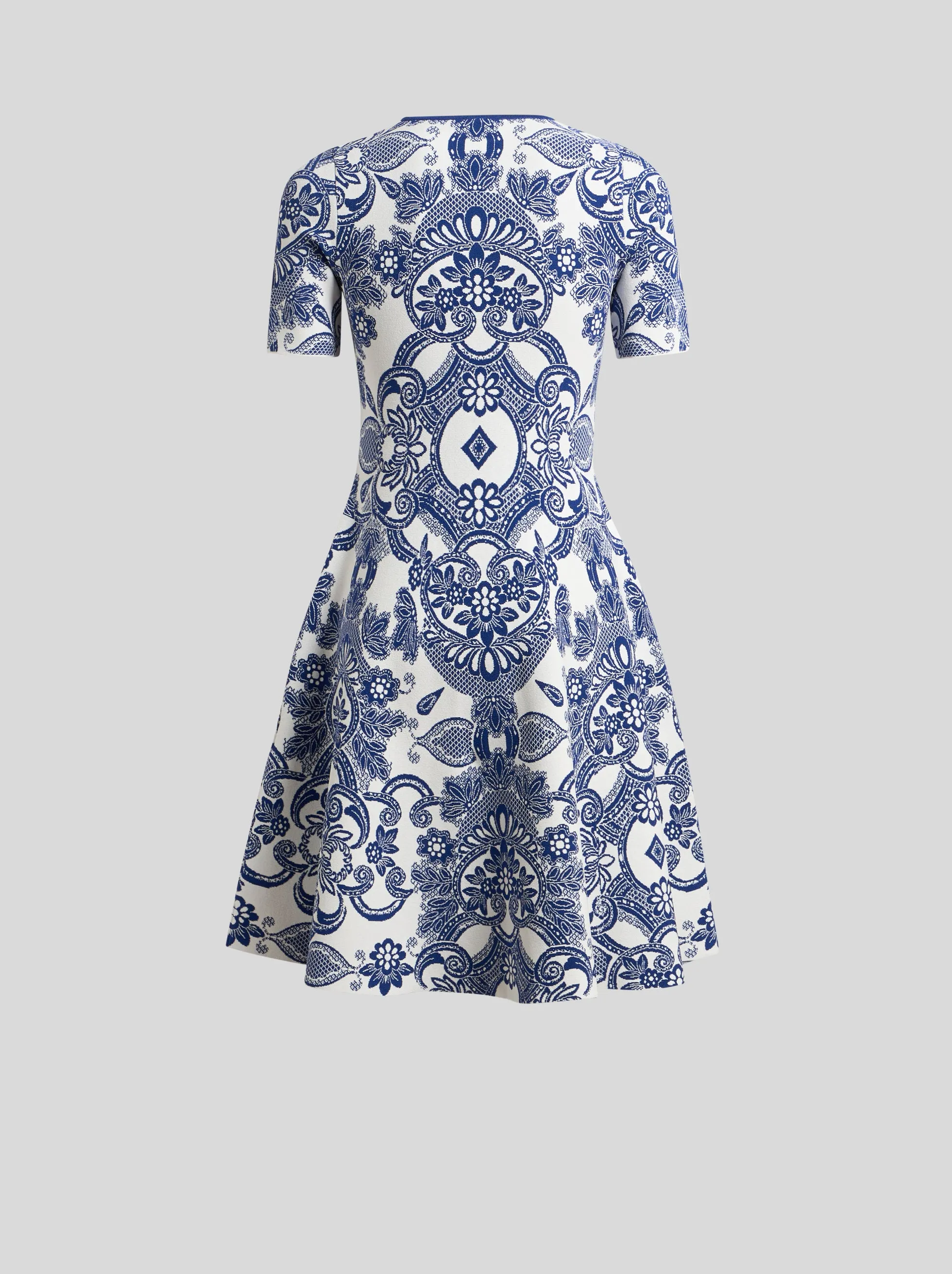 Blue Print Fit and Flare Knit Dress