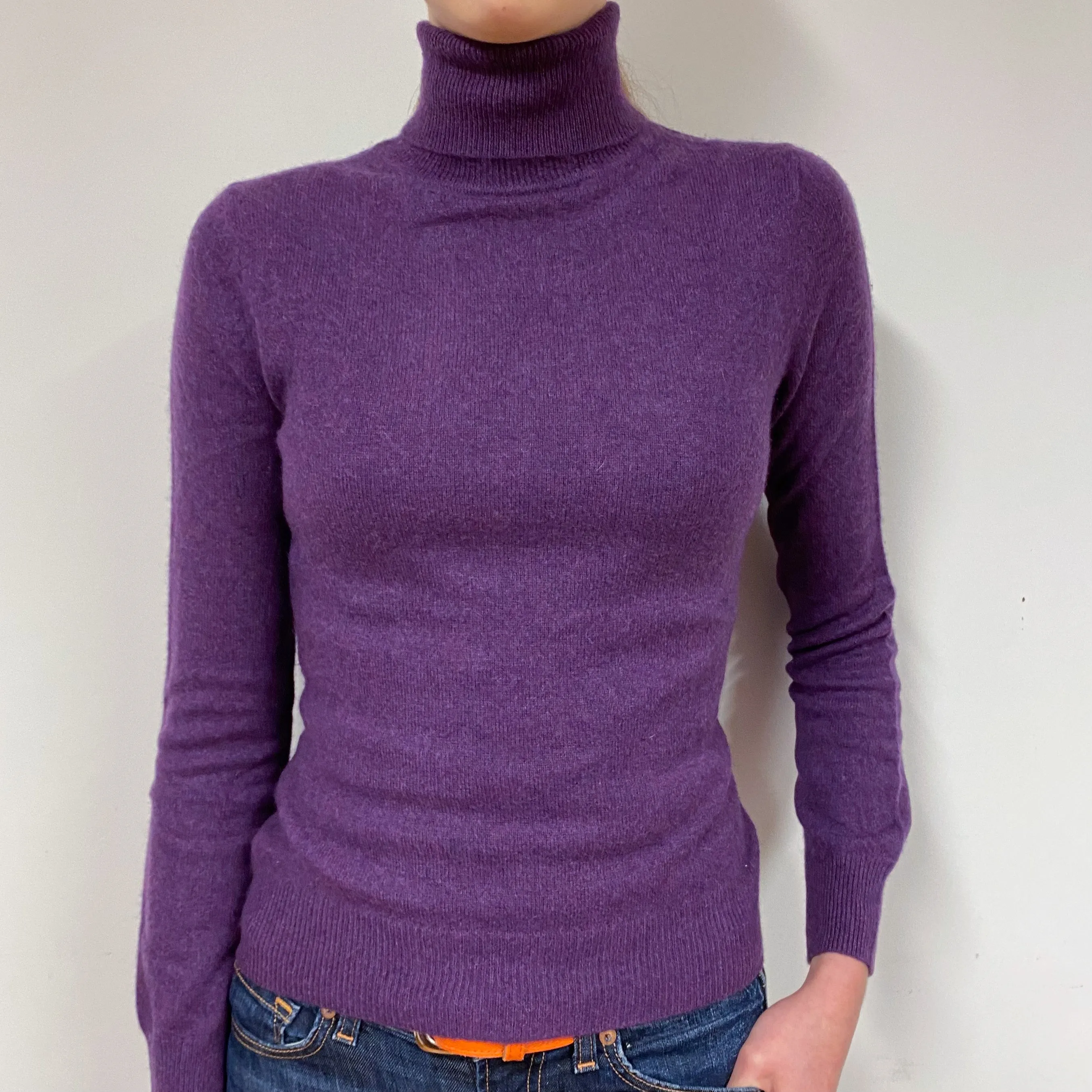 Blueberry Purple Cashmere Polo Neck Jumper Extra Small