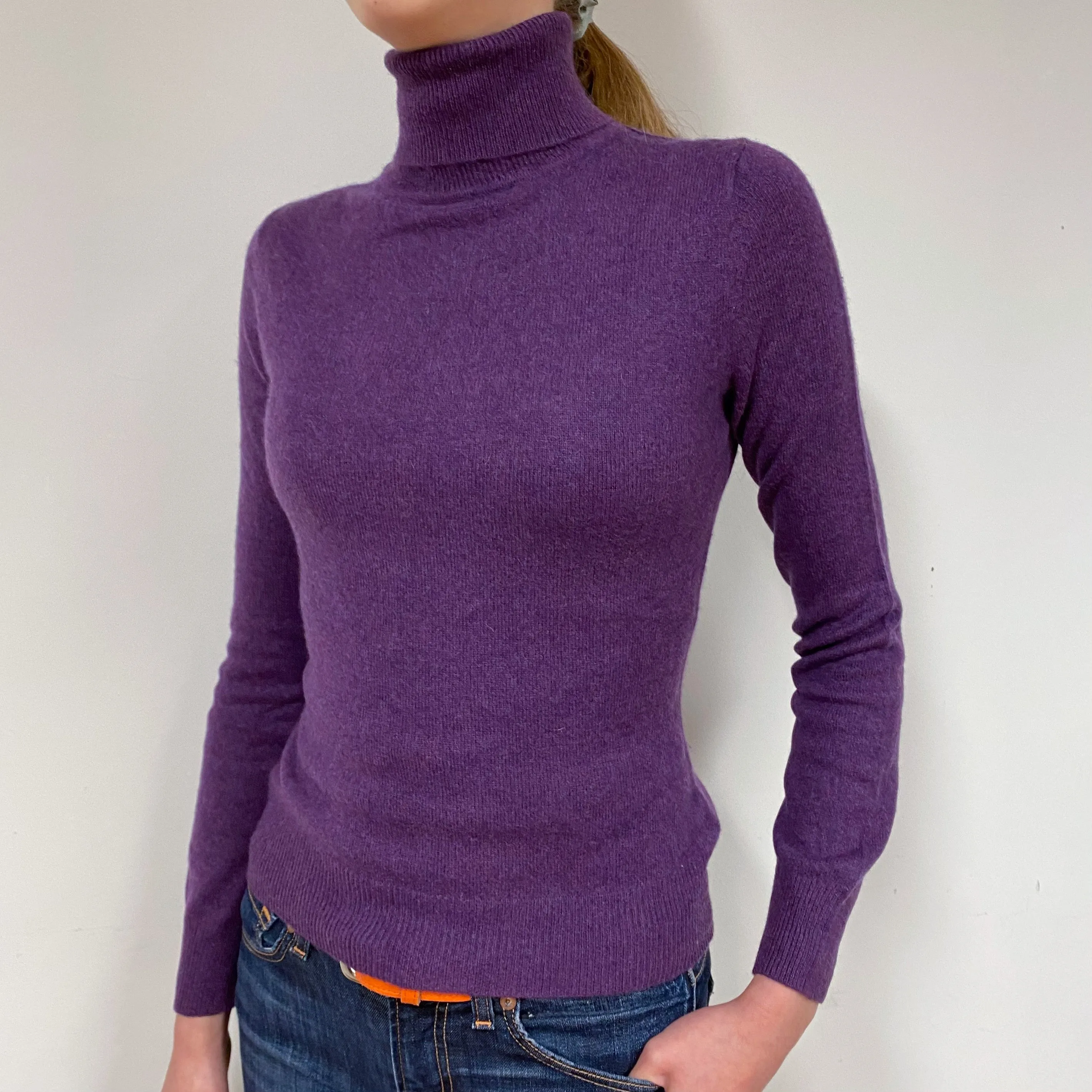 Blueberry Purple Cashmere Polo Neck Jumper Extra Small