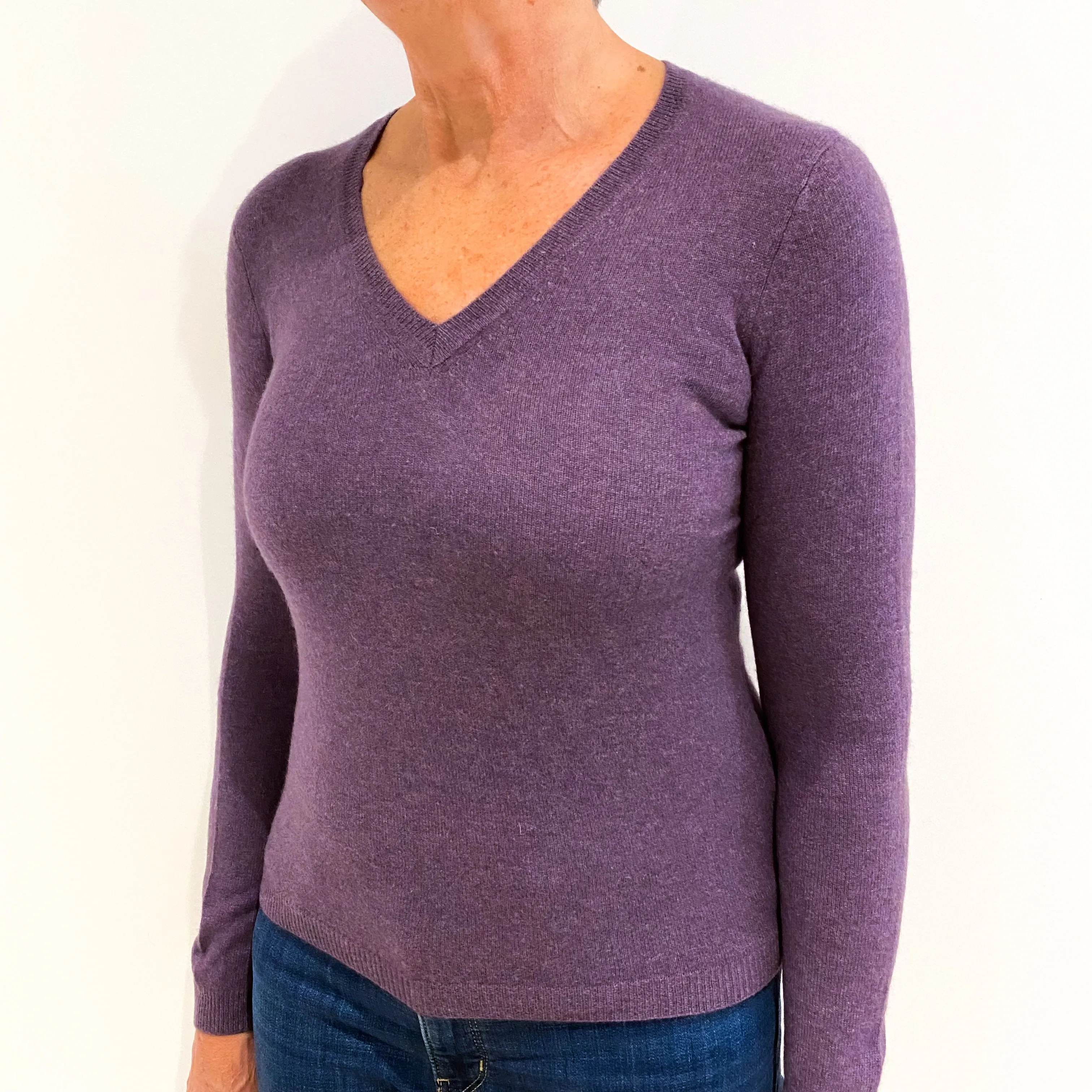 Blueberry Purple Cashmere V-Neck Jumper Medium