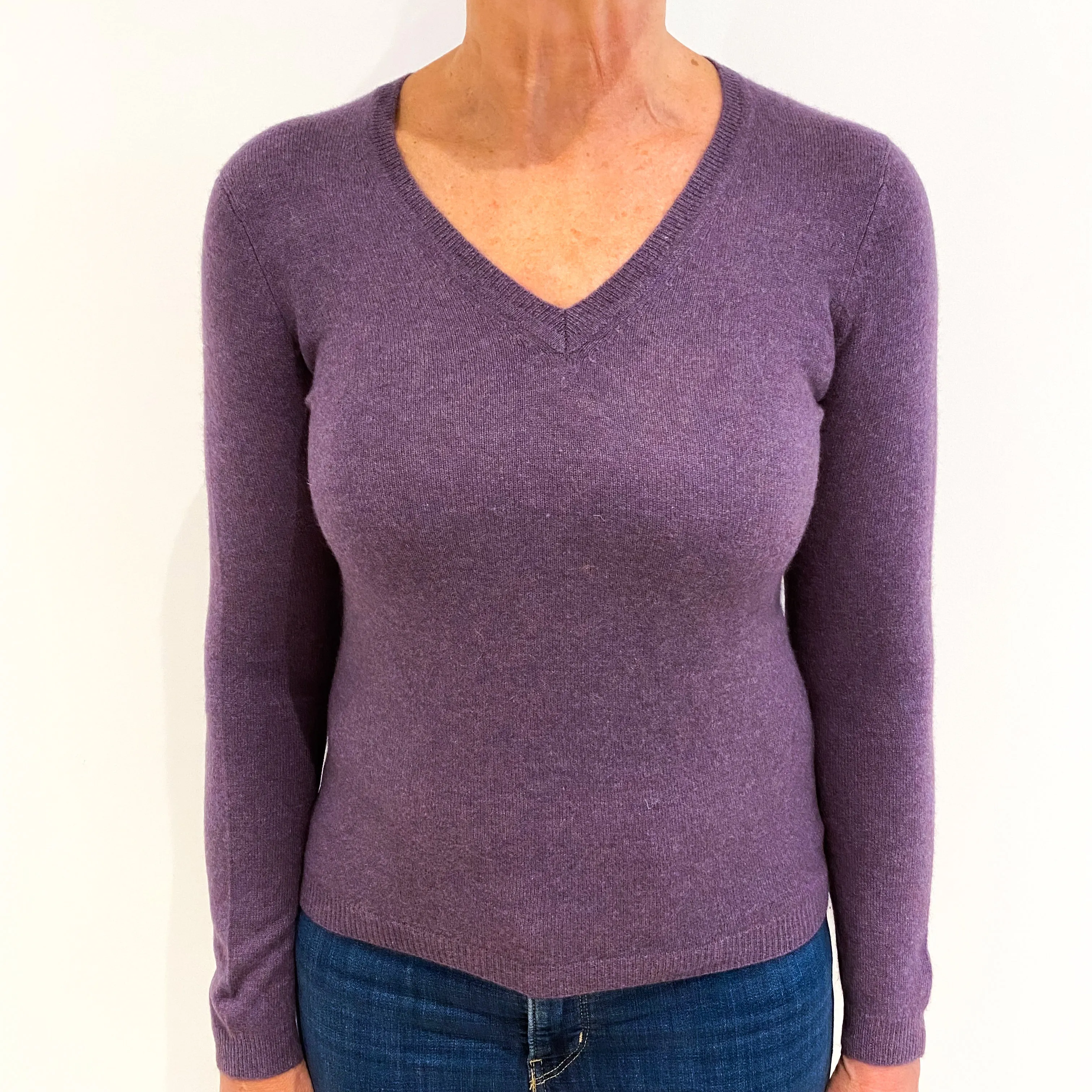 Blueberry Purple Cashmere V-Neck Jumper Medium