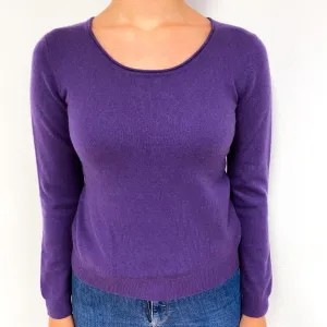 Blueberry Purple Elbow Patch Cashmere Crew Neck Jumper Small