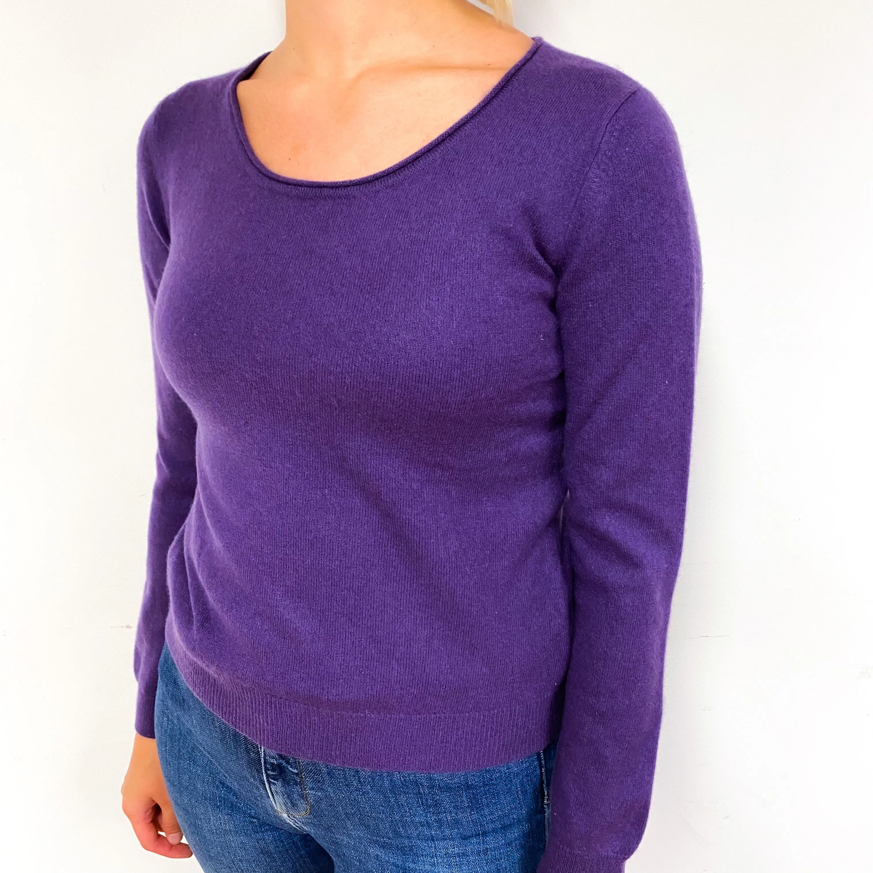 Blueberry Purple Elbow Patch Cashmere Crew Neck Jumper Small