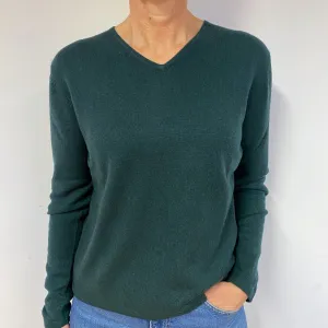 Bottle Green Boxy Cashmere V-Neck Jumper Medium