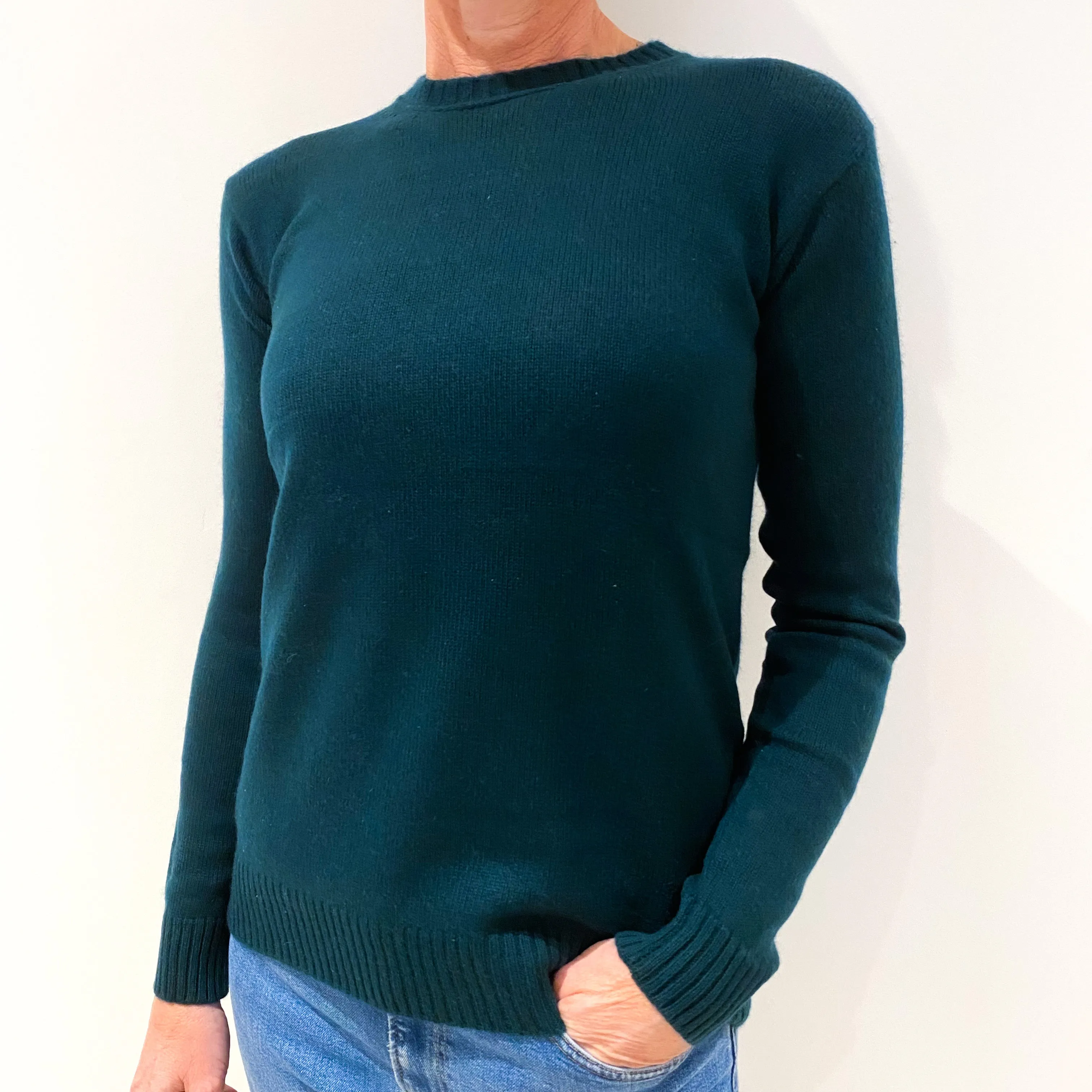 Bottle Green Cashmere Crew Neck Jumper Small