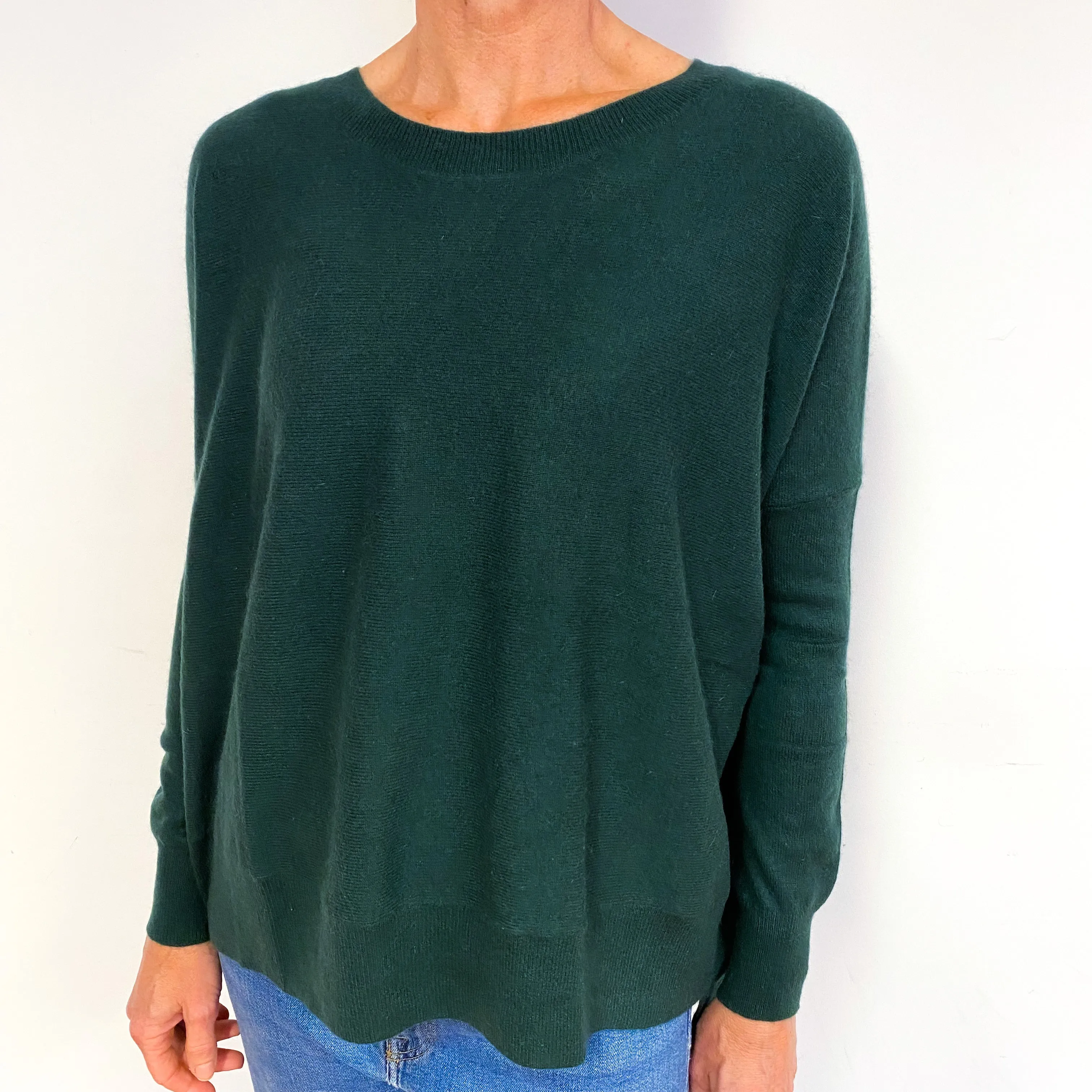 Bottle Green Floaty Cashmere Crew Neck Jumper Medium