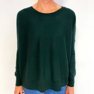 Bottle Green Floaty Cashmere Crew Neck Jumper Medium