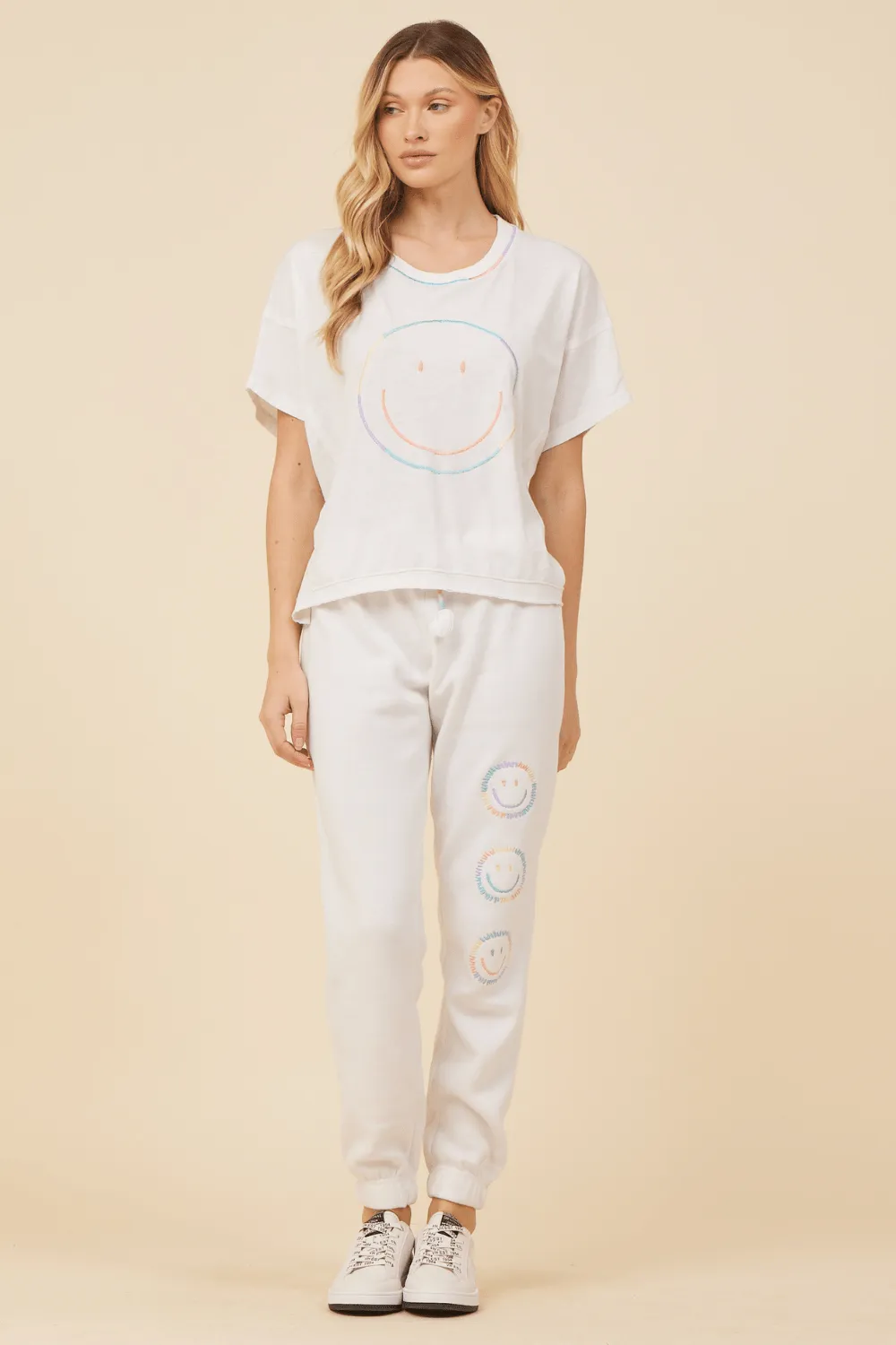Bright White w/ Sorbet Embroidered Smiley Face Tee