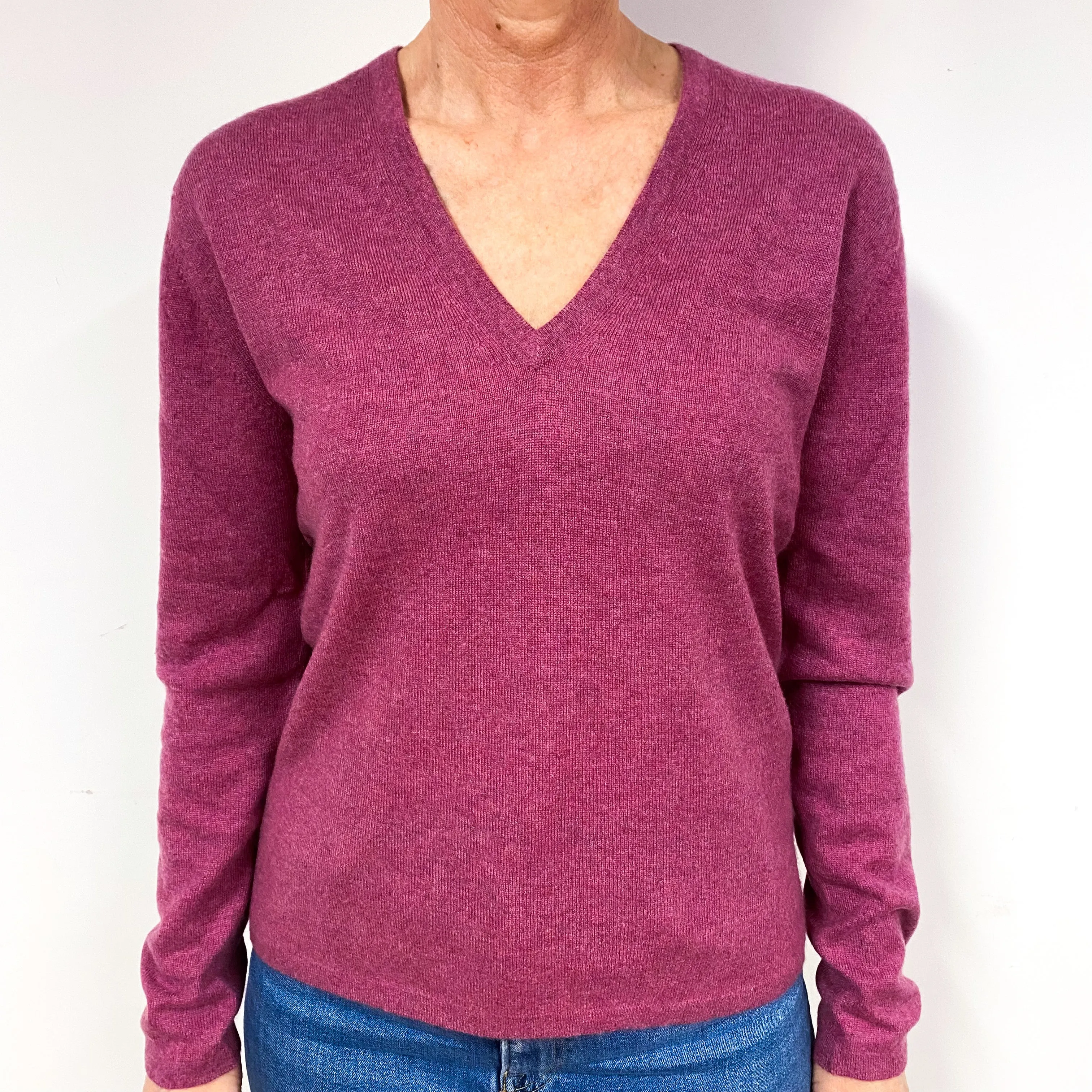 Brora Heather Pink Cashmere V-Neck Jumper Medium