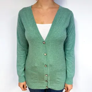 Brora Sea Foam Green Cashmere V-Neck Cardigan Small