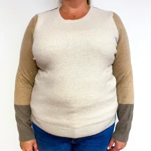 Brown Colour Block Cashmere Crew Neck Jumper Extra Large