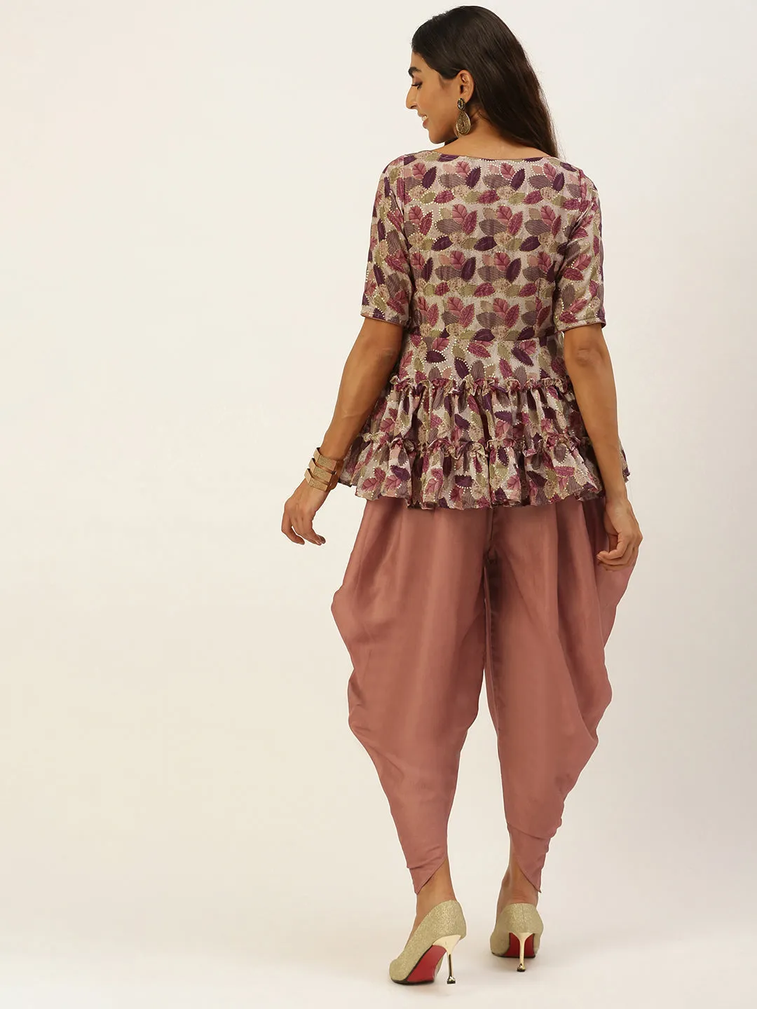 Brown Dhoti Jumpsuit With Embroidered Jacket