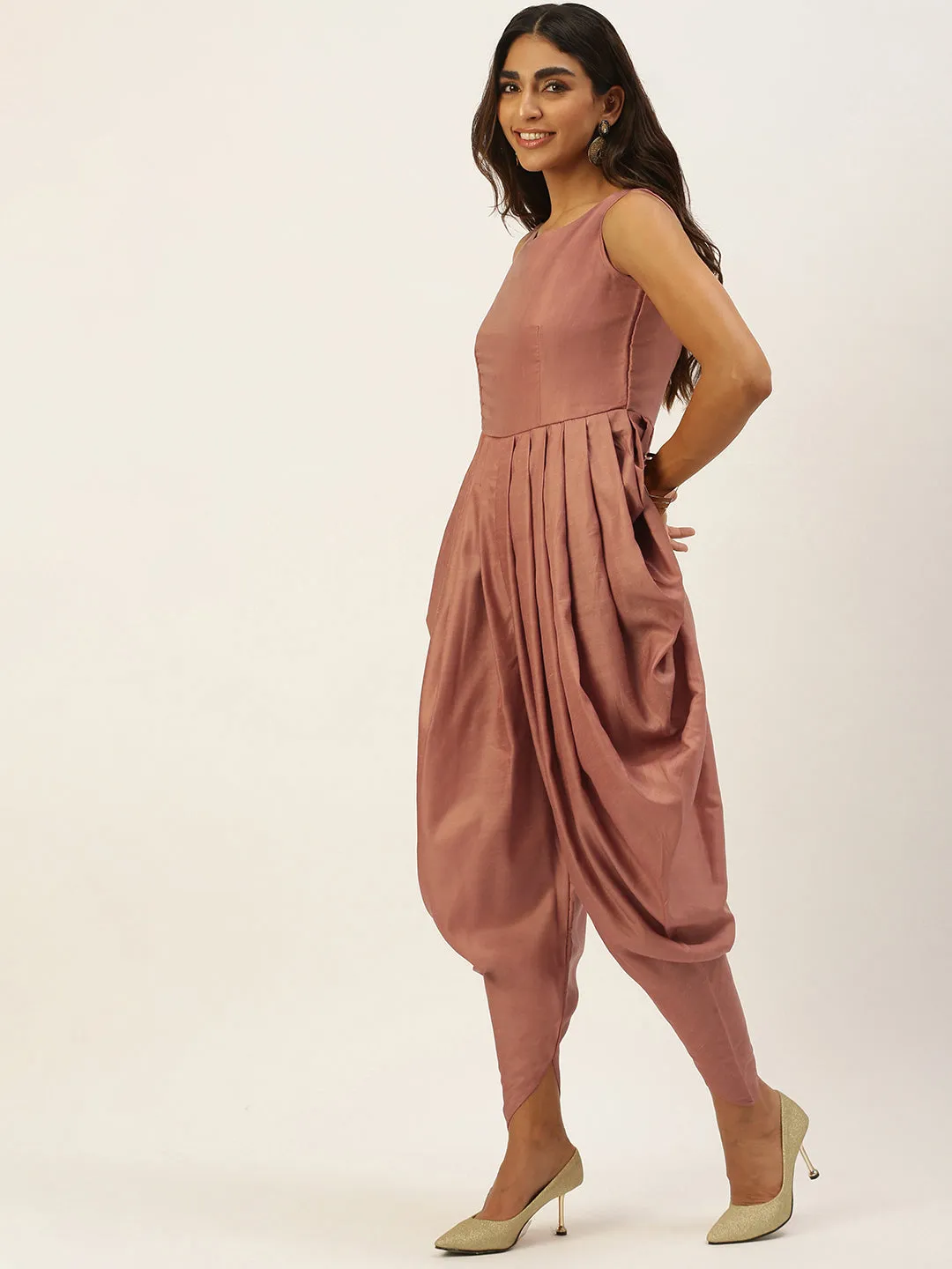 Brown Dhoti Jumpsuit With Embroidered Jacket